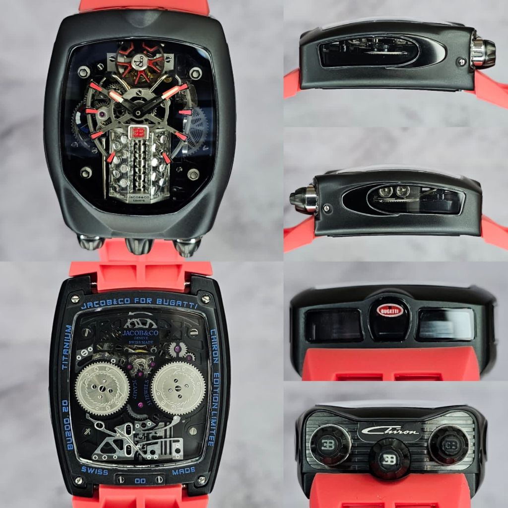 Jam Tangan Jacob & Co Bugatti Chiron Swiss Automatic Red Dial Black