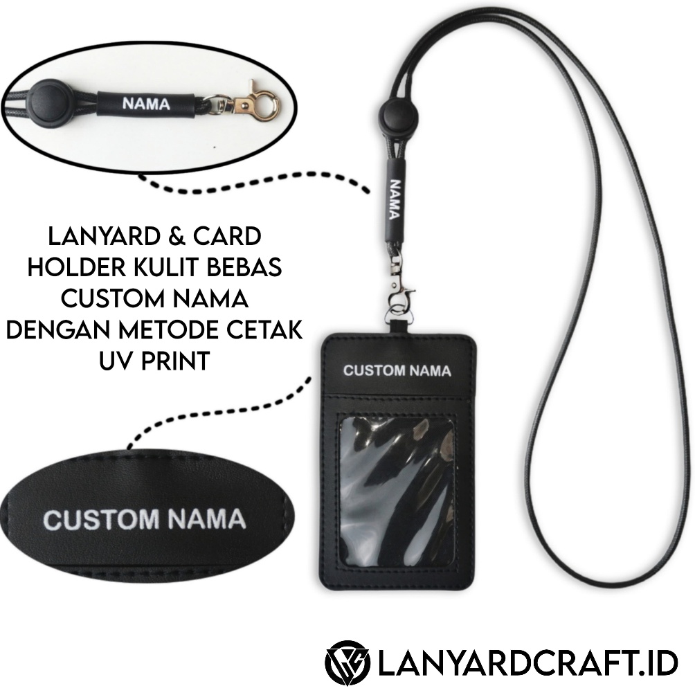 

ART F5E9 K3 Id Card Custom Nama Lanyard Kulit Card Holder Leather Custom UV print BLACK
