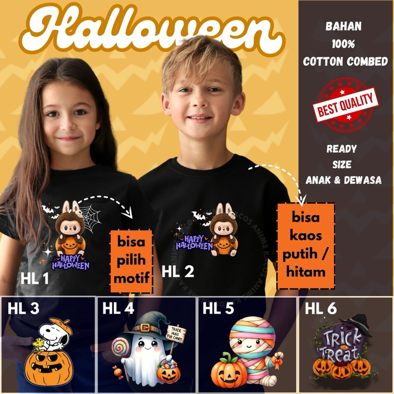ATASAN KAOS BAJU KATUN HALLOWEEN LABUBU TERBARU DISTRO COUPLE KELUARGA AYAH IBU ANAK CEWEK COWOK UNI
