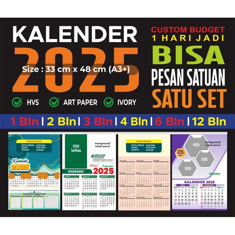 KALENDER DINDING 2025 SATUAN KALENDER MASEHI/NASIONAL/JAWA | BEST SELLER CUSTOM BUDGET PILIH SENDIRI
