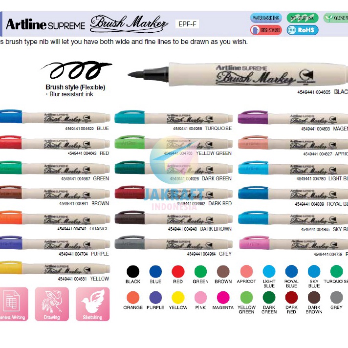 

DAPATKAN PROMO TERBARU 1 Pcs Spidol Kuas ARTLINE Supreme Brush igraphy Pen Marker EPFF Waterbased Ink Bisa Dicuci