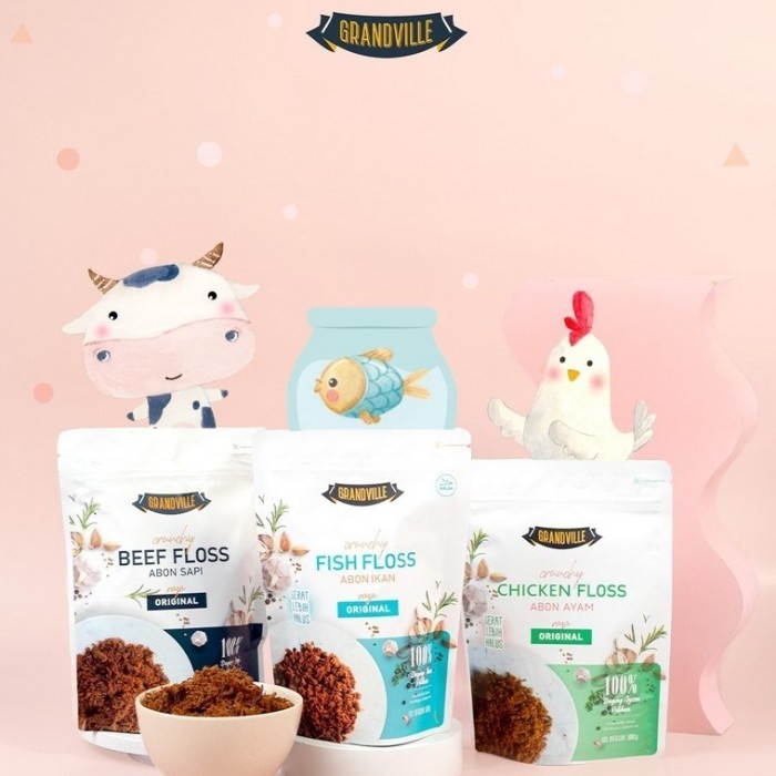GRANDVILLE Abon Crunchy  Beef Floss Abon Sapi, Chicken Floss Abon Ayam, Fish Floss Abon ikan