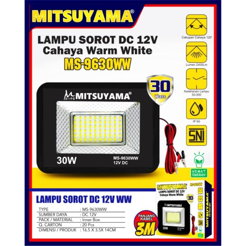 Lampu Sorot LED DC 30 Watt Aki Lampu Sorot DC 30Watt Cahaya Warm White/Kuning Lampu Sorot MITSUYAMA 