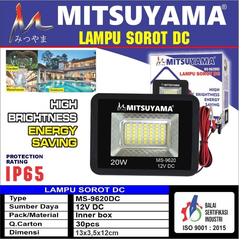 Lampu Sorot LED DC 20 Watt Aki Lampu Sorot DC 20Watt Cahaya Putih Lampu Sorot MITSUYAMA MS-9620DC La