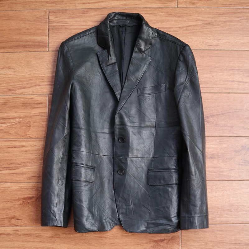 CK Jas kulit cowok size M blazer kulit Jaket kulit asli domba slim cowok pria leather jacket Pl beka