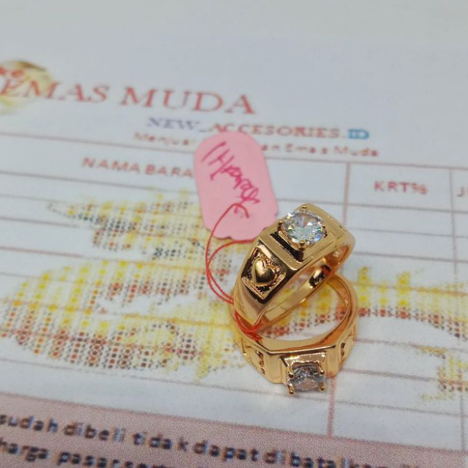 Sale Cincin anak pria permata putih ring love ukir lapis emas muda