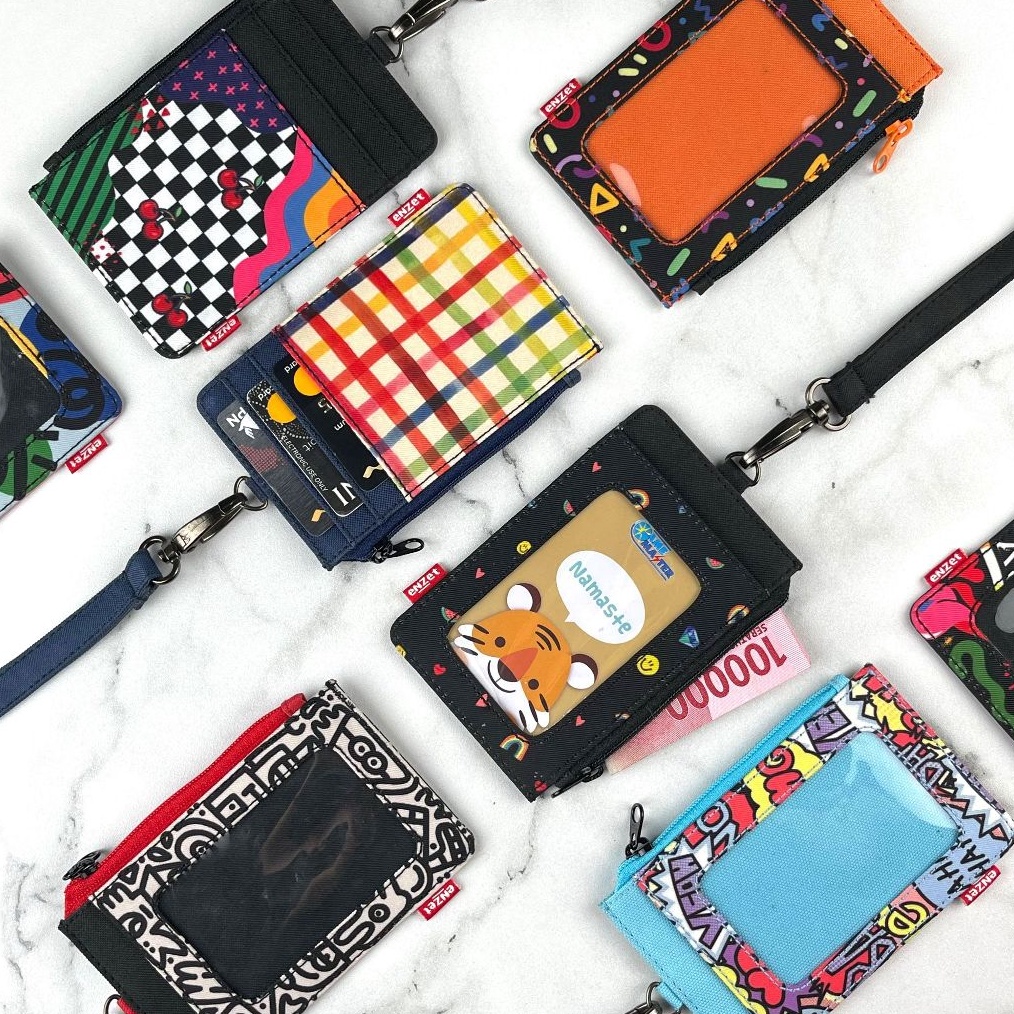 

ART P4G6 ID card holder hanging wallet name tag kartu lanyard zipper kain motif
