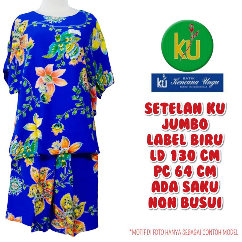 PROMO Setelan Kulot Baju Tidur Stelan Jumbo Babydoll Batik Kencana Ungu Label Biru Original