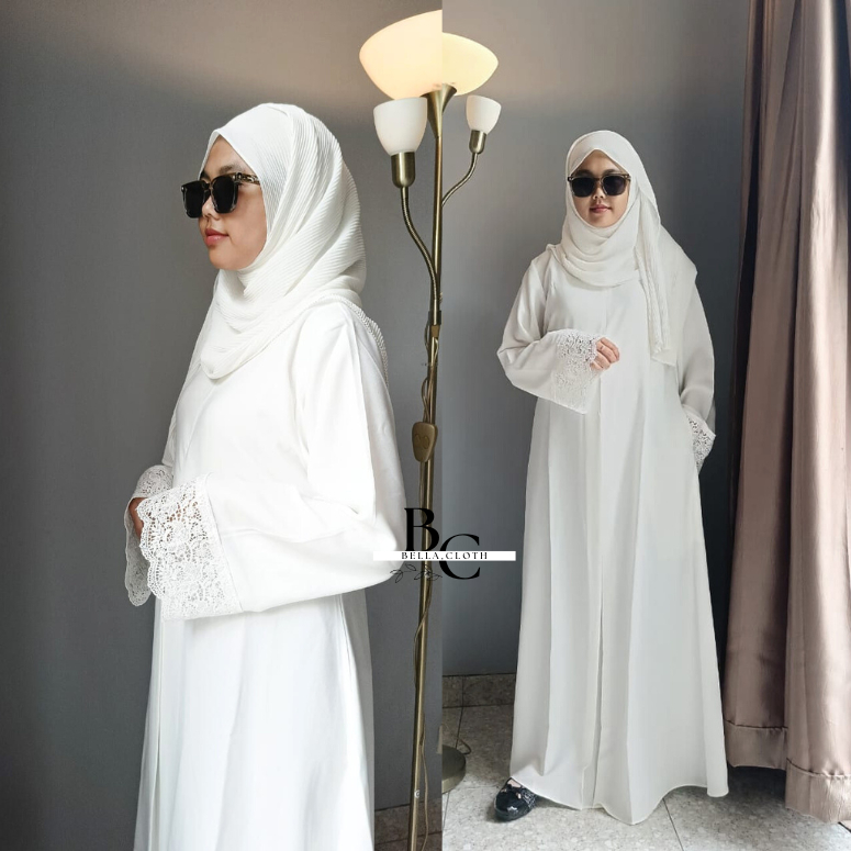Abaya Raline - Abaya Putih Hitam Polos - Abaya turki -Dress Muslimah Remaja Kekinian