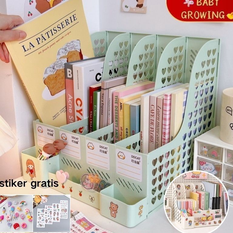 

ART K7L8 Desktop Organizer File Organizer Rak Buku Sekat Penyimpanan File Rak pena Free Lucu Unik Box File Stiker