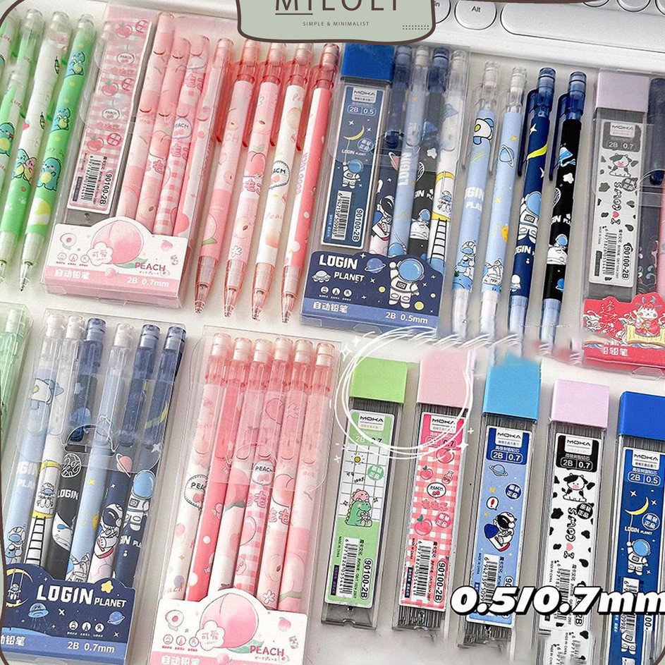 

Hematku MILOLI 4pcs PENCIL MEKANIK 5mm CUTE CARTOON WITH ERASER REFILL 1pcs Pensil Penghapus Otomatis 2B Stationary D63