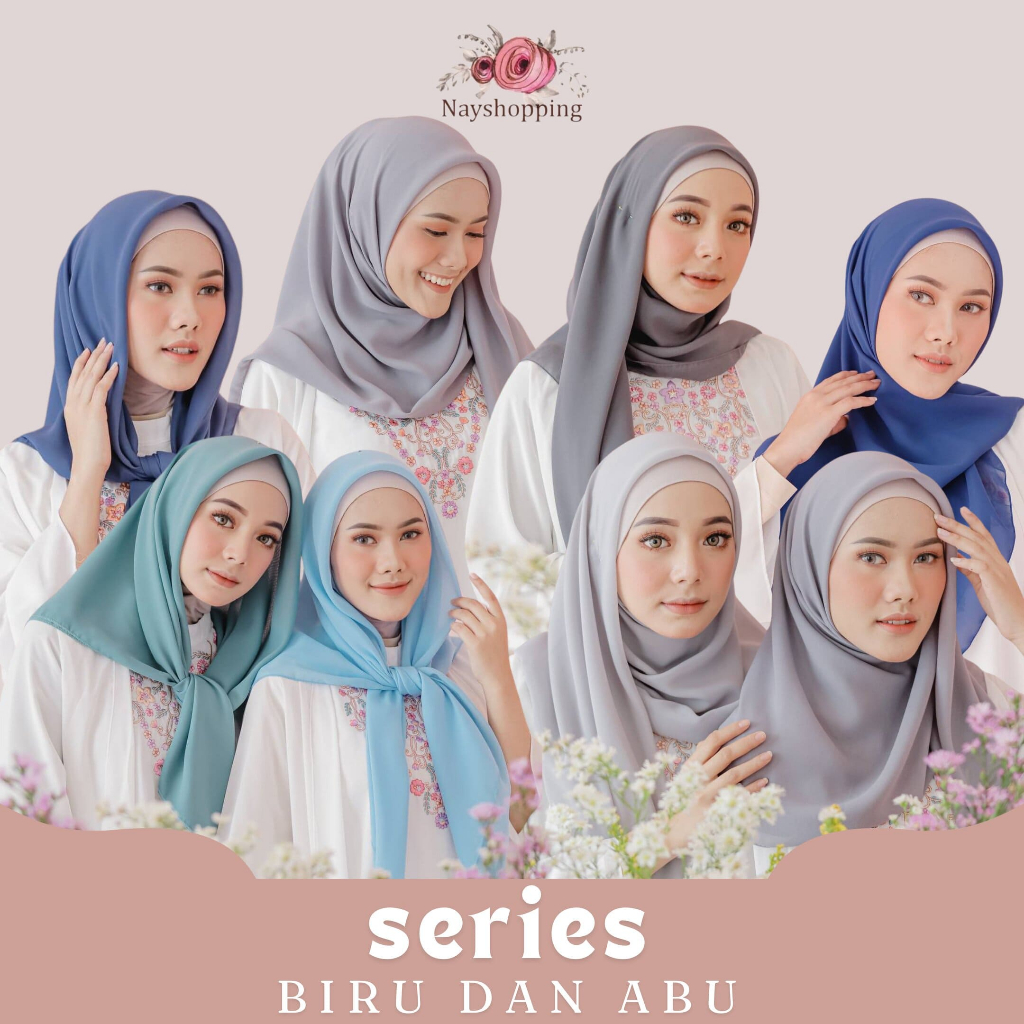 Hijab Bella Square Series Biru Hijjab Segi Empat Premium / Jilbab segiempat BLUE - ABU - GREY - DENI