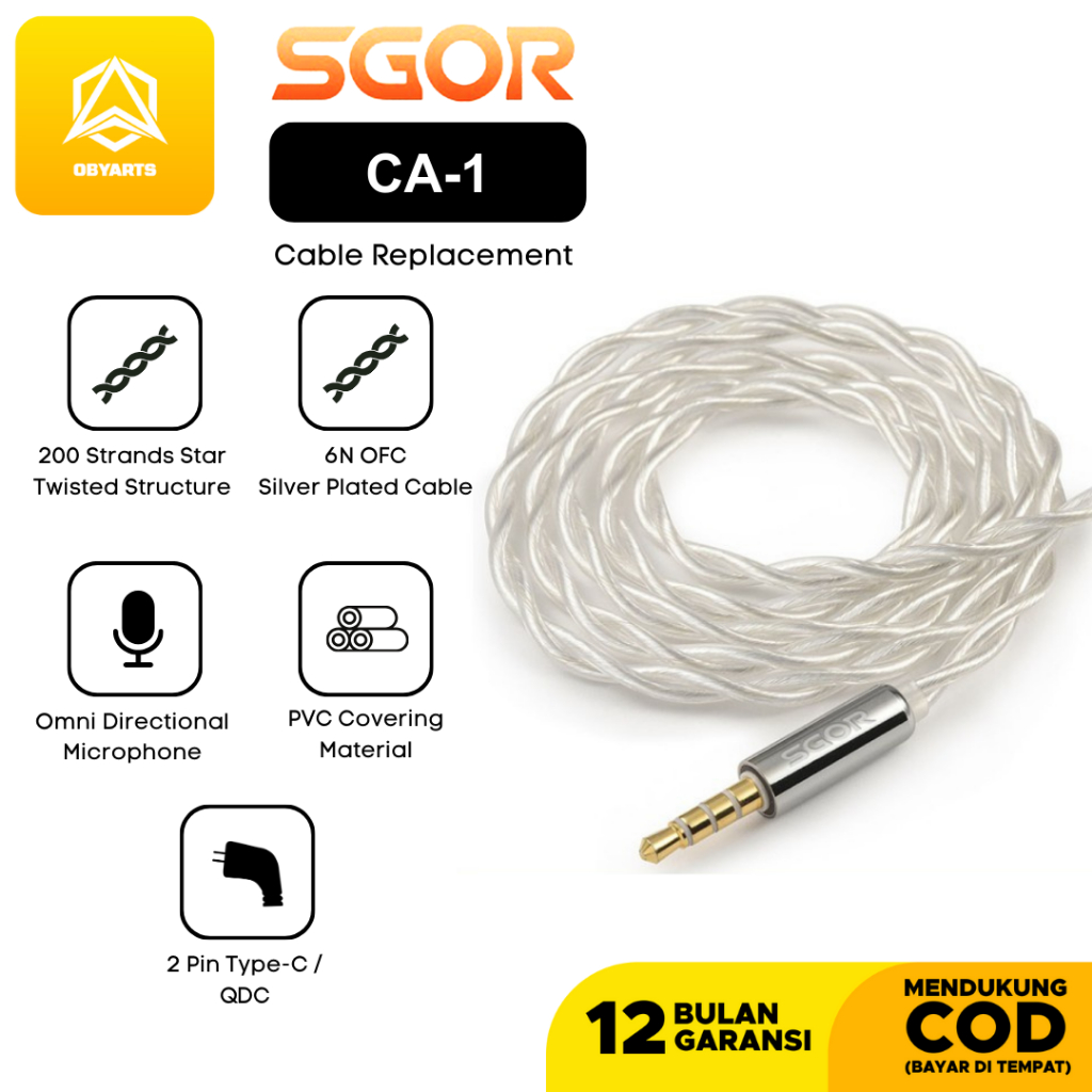 SGOR CA-1 CA1 with Mic Earphone Cable Reeplacement Silver Plated Kabel Sgor Adonis