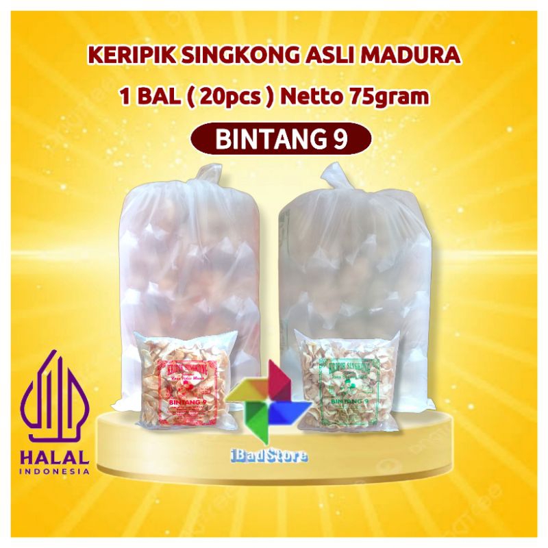 

Keripik Singkong 1ball Bintang 9 - Keripik Singkong Madura netto 75Gram - Camilan Khas Madura