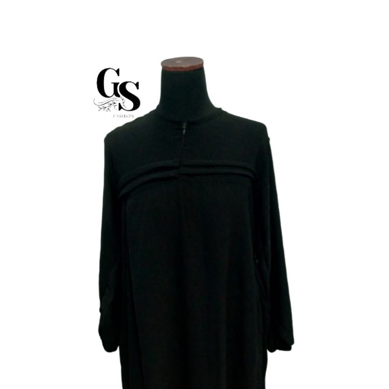 Midi dress hitam polos bahan crinkle premium