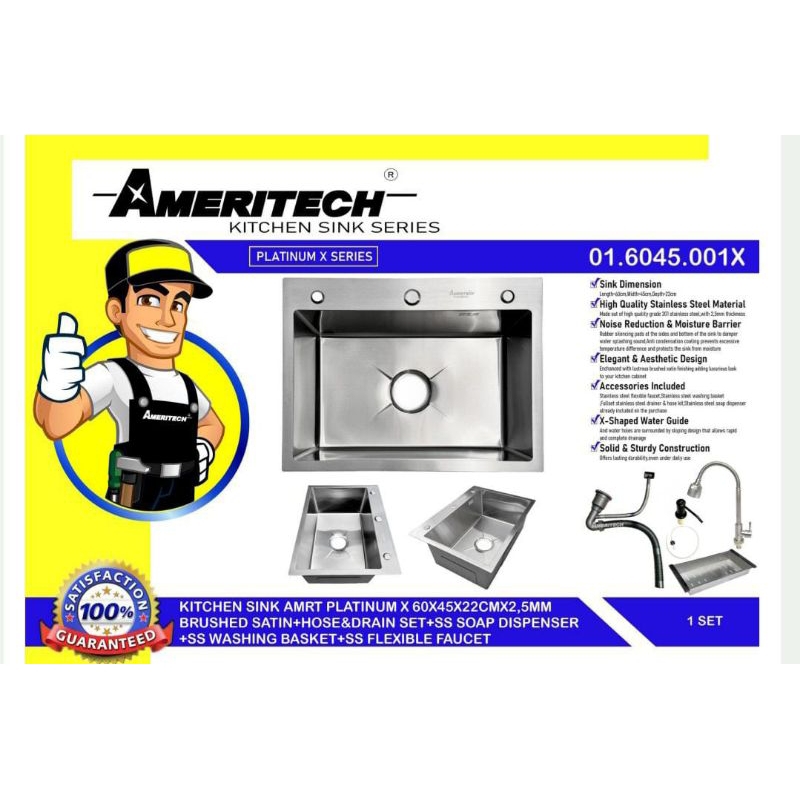 KITCHEN SINK STAINLESS STEEL 1 LUBANG / BAK CUCI PIRING 1 LUBANG / WASTAFEL CUCI PIRING
