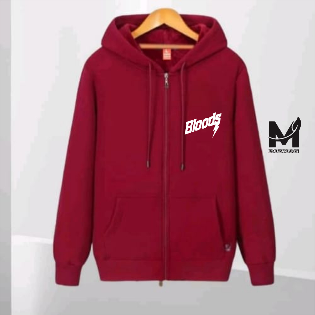 Rizmon Distro Bloud Logo Putih On Putih Hoodie Zipper Crop Top l Jaket Pria & Wanita