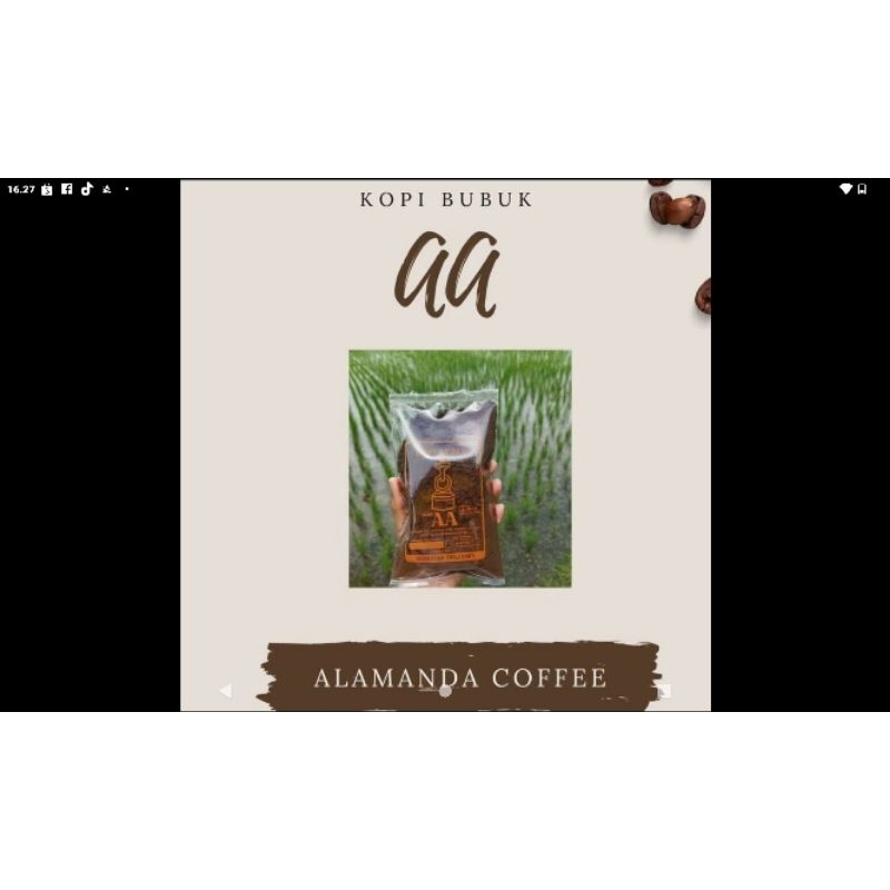 

Kopi bubuk AA 100gr dari Alamanda coffee cocok untuk warkop gilingan halus warna kopi hitam pekat robusta