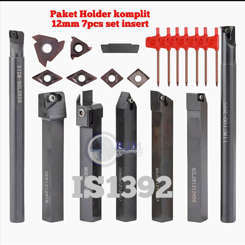 paket holder bubut 12mm set 7pcs set insert carbide 7pcs lathe tool holder 1212 holder luar dalam dr