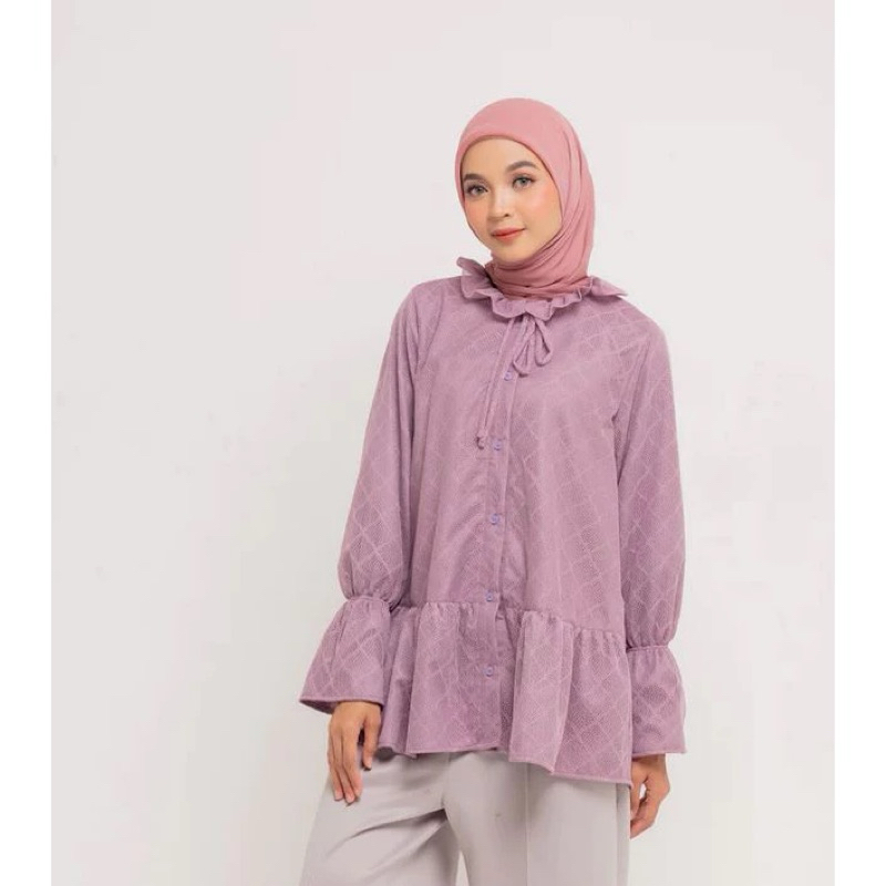 DAUKY M Tunik Lace Katun Ruffles - Fashion Wanita - Tunik Atasan Brukat - Tunik Pesta Bahan Katun