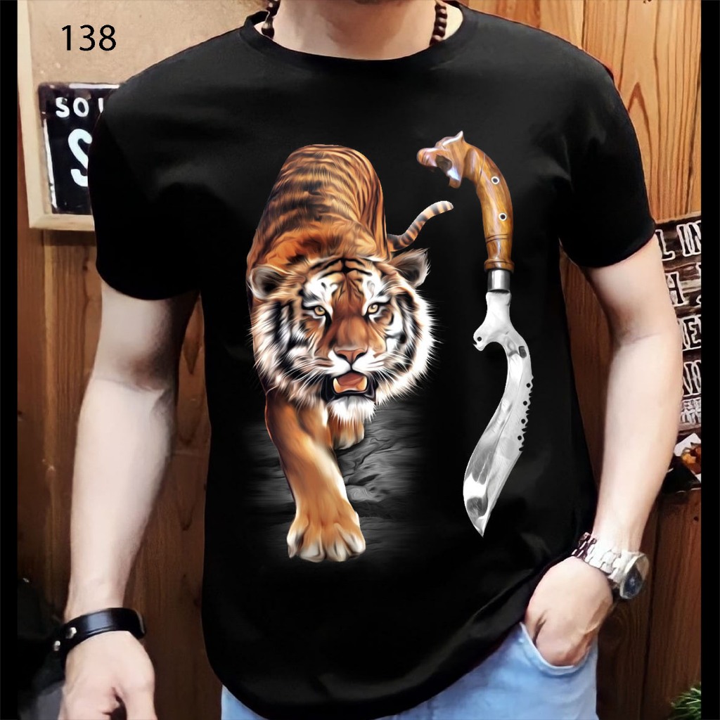 Kaos distro pria baju santai hitam motif macan kujang MC-05