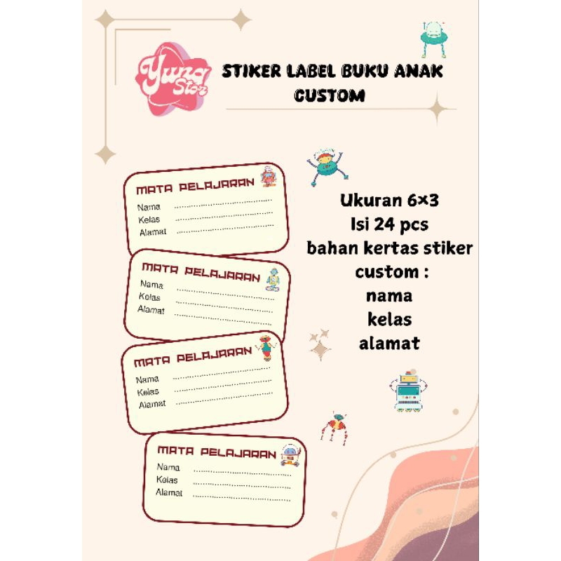 

stiker Lebel buku anak custom isi 24 pcs ukuran 6×3 | Lebel buku estetik | alat tulis | stiker anak | stiker buku | Lebel mata pelajaran | stiker buku