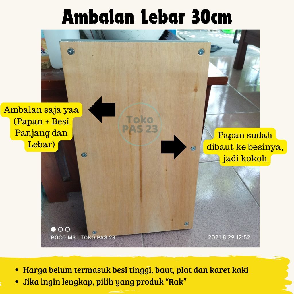 TOKO PAS 23 | PAPAN AMBALAN TATAKAN SHELVING RAK BESI SIKU LUBANG UKURAN Lebar 30 (cm) SIAP PAKAI