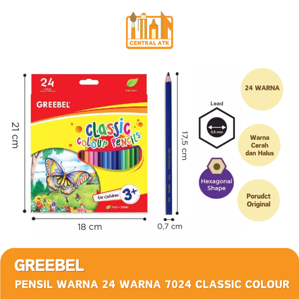 

PENSIL WARNA/ COLOUR PENCIL GREEBEL 24 WARNA CLASSIC COLOR HIJAB