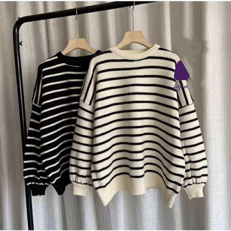 Baju Atasan Rajut wanita Wanita Bayoneta Strip Kint Leher Turtleneck