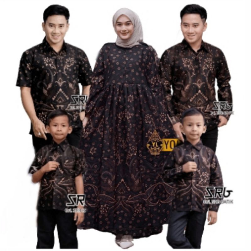 Batik Couple Pasangan Keluarga Ayah Ibu Anak Laki Laki Premium Elegan Modern Terbaru 2024 Gamis Bati