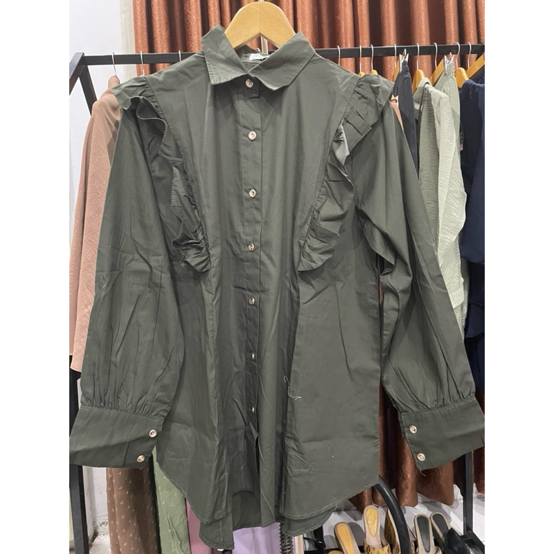 kemeja wanita hijau army