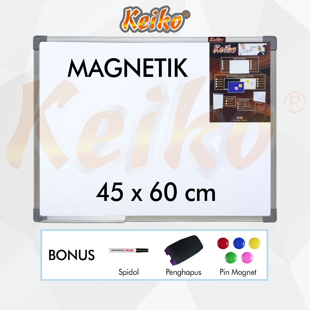 

Papan Tulis Whiteboard / White Board Gantung Magnet Single Face Keiko 45 x 60 cm