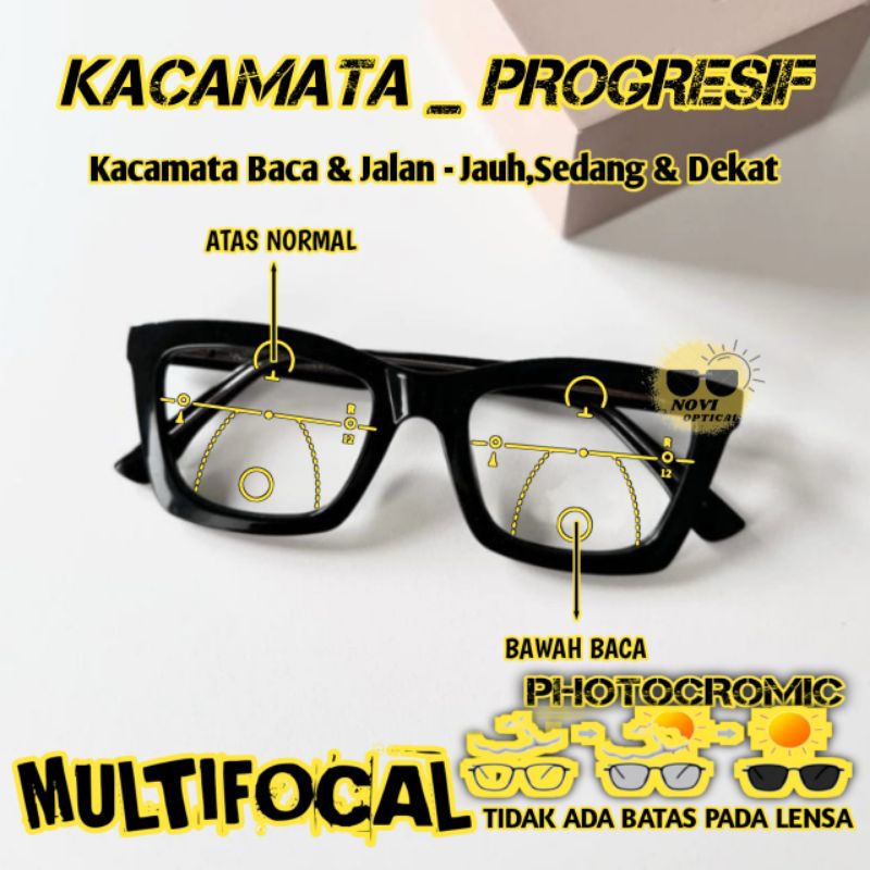 Kacamata Progresif photocromic | kacamata progresif plus baca dan jalan anti radiasi | kacamata plus
