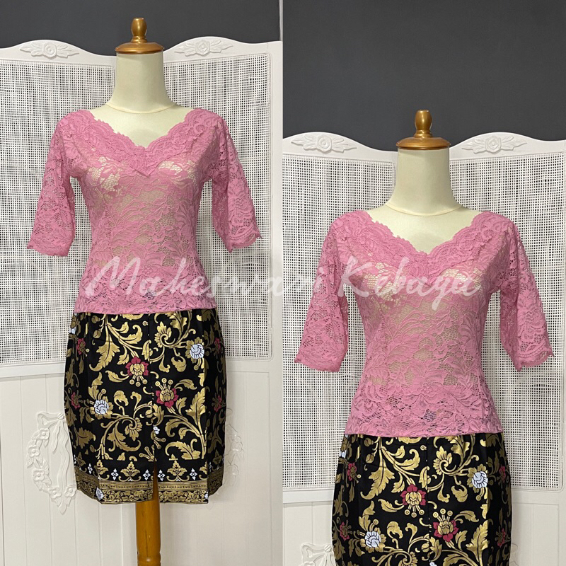 Kebaya Bali Set Sabrina Pendek Dusty pink Rok Pendek