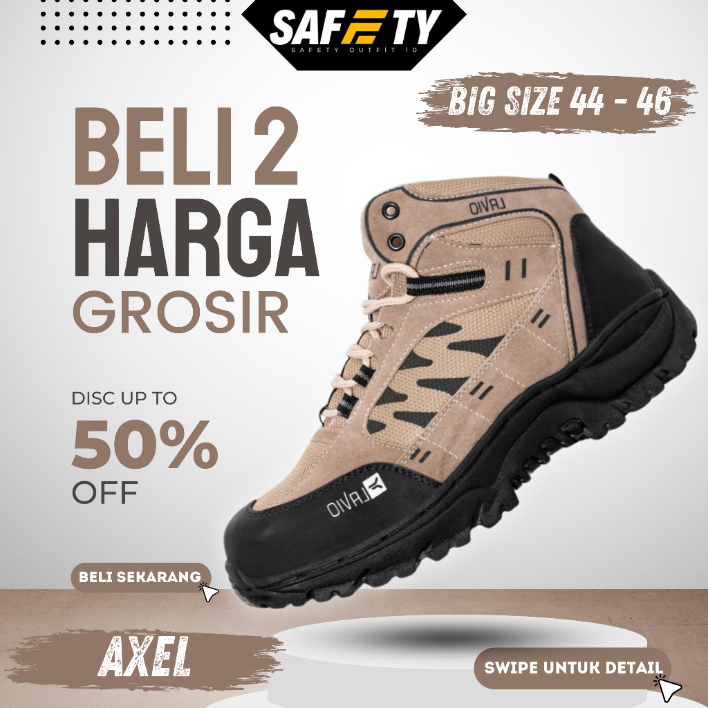 Lavio Axel Sepatu Safety Pria Ujung Besi Size 44 45 46 Sepatu Outdoor Hiking Gunung Adventure Proyek