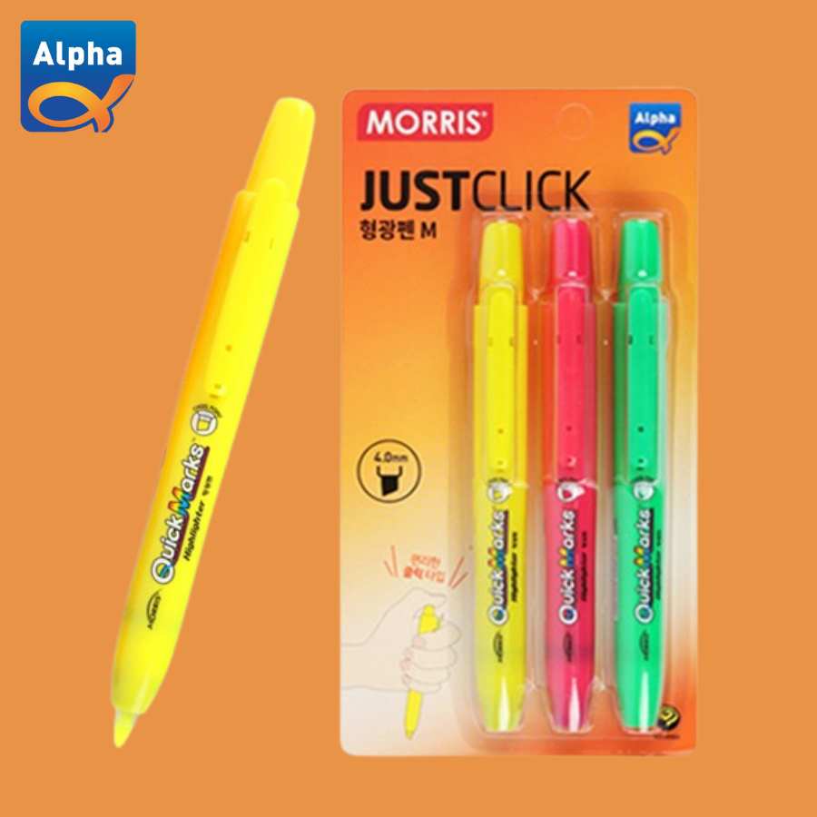 

[Alpha] Morris Just Click Highlighter / [알파] 모리스 형광펜 노크식(옐로우,핑크,그린 3입)