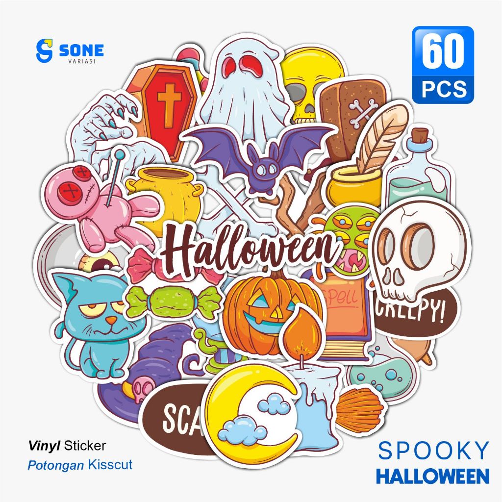 

Stiker Spooky Halloween Paper Vinyl Anti Air Aksesoris Laptop Buku Tumbler