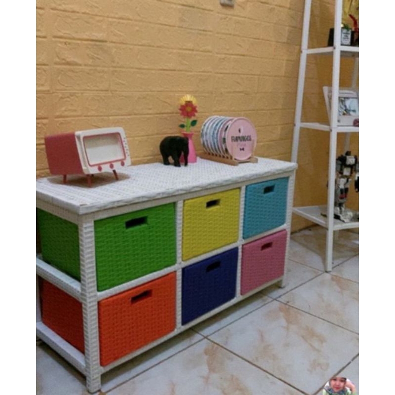 lemari rotan laci 6 mini