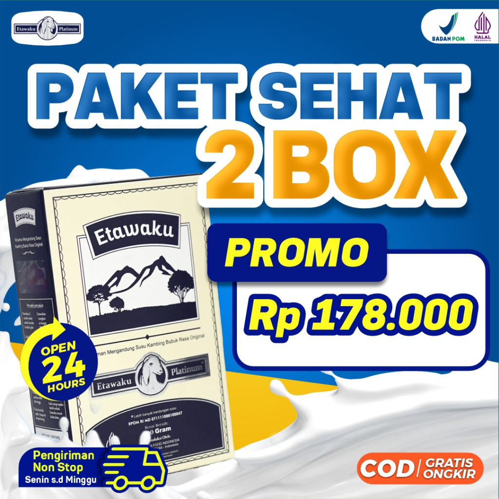 

Etawaku Platinum Paket Sehat 2 Box - Susu Kambing Etawa Penambah Kalsium Kuatkan Tulang & Sendi Solusi Atasi Gangguan Pernapasan Pernafasan Asma Bronkitis Pneumonia Sesek Napas Tingkatkan Kekebalan & Imunitas Tubuh