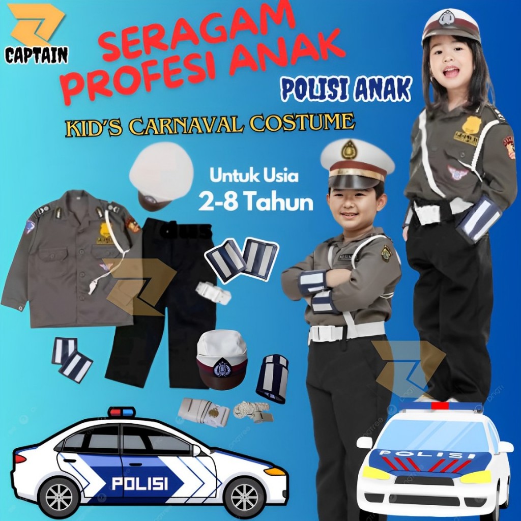 SETELAN BAJU POLISI ANAK SERAGAM LENGKAP POLISI ANAK LENGKAP+ATRIBUT GLOSIR