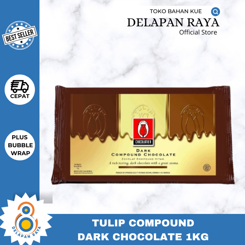 

TULIP SUPER COMPOUND DARK CHOCOLATE 1KG COKLAT DARK BATANG -8Raya