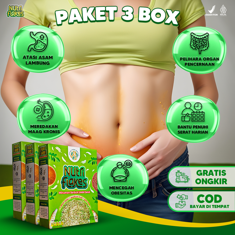 

Paket 3 Box Nutriflakes - Ampuh Mengatasi Asam Lambung Kronis dalam 3 hari