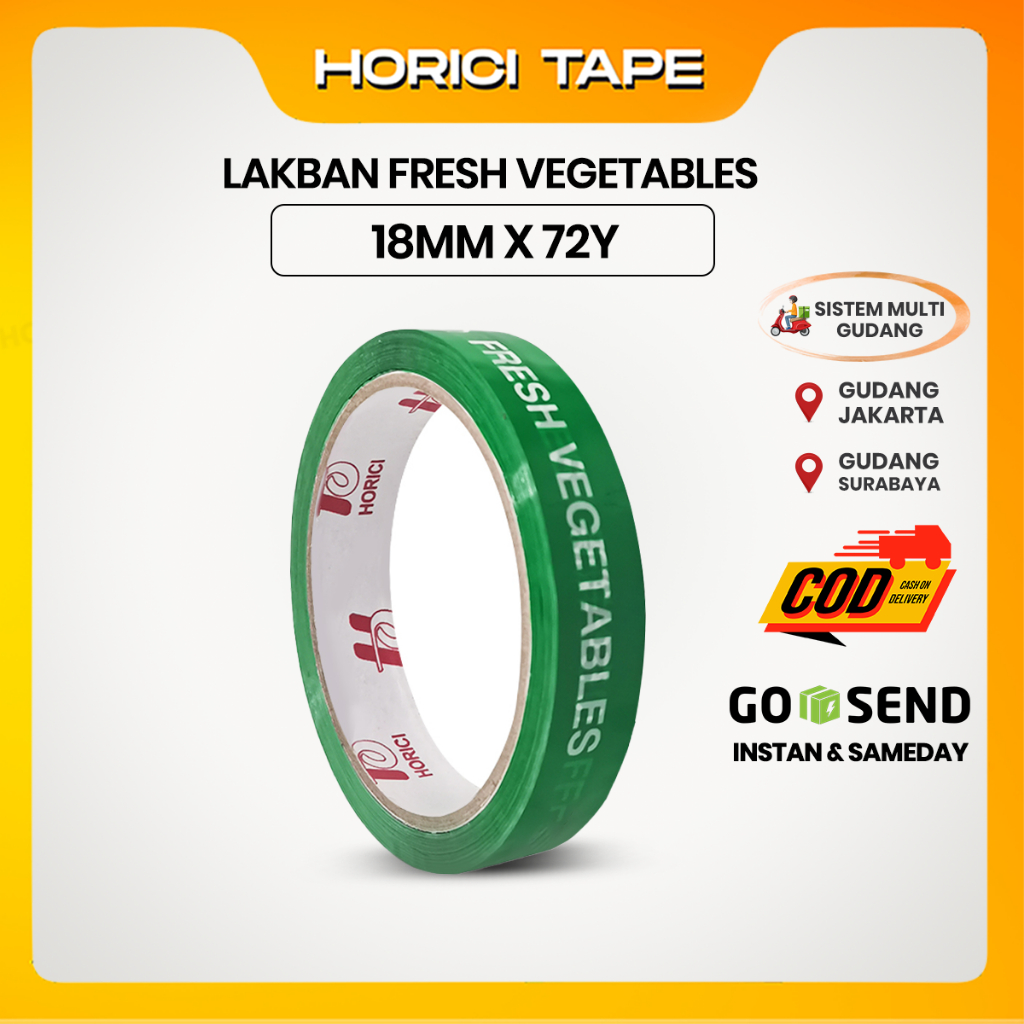 

HORICI Isolasi Fresh Vegetable Solasi Sayur Buah 18mm*72y - Selotip Hijau Hidroponik Buah & Sayuran