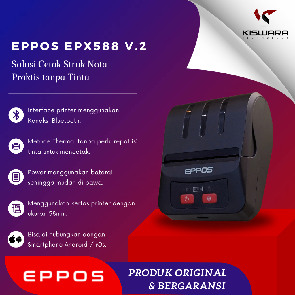 EPPOS EPX588 V.2  Printer Thermal printer bluetooth portable mini baterai