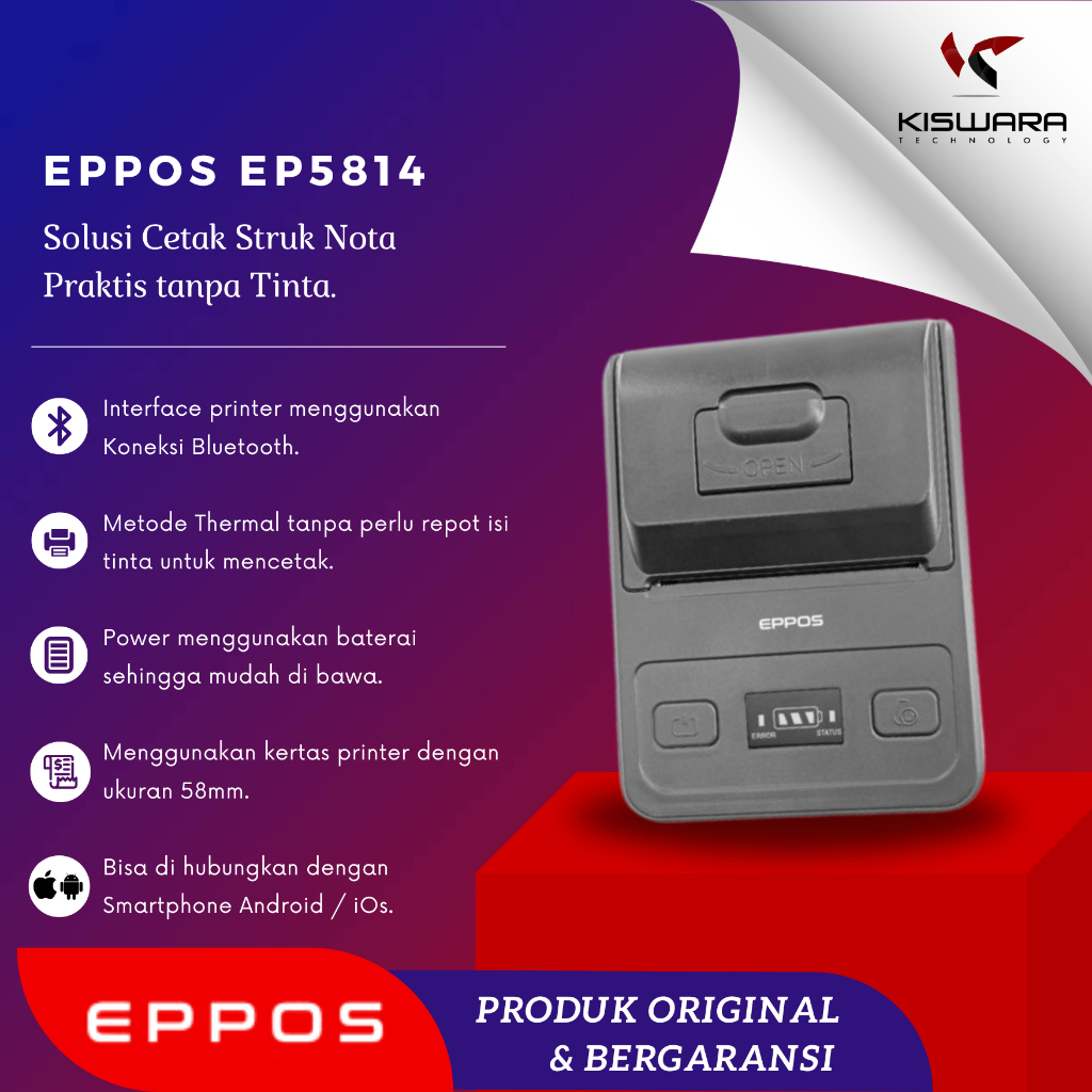 EPPOS EP5814  Printer Thermal printer bluetooth portable mini baterai