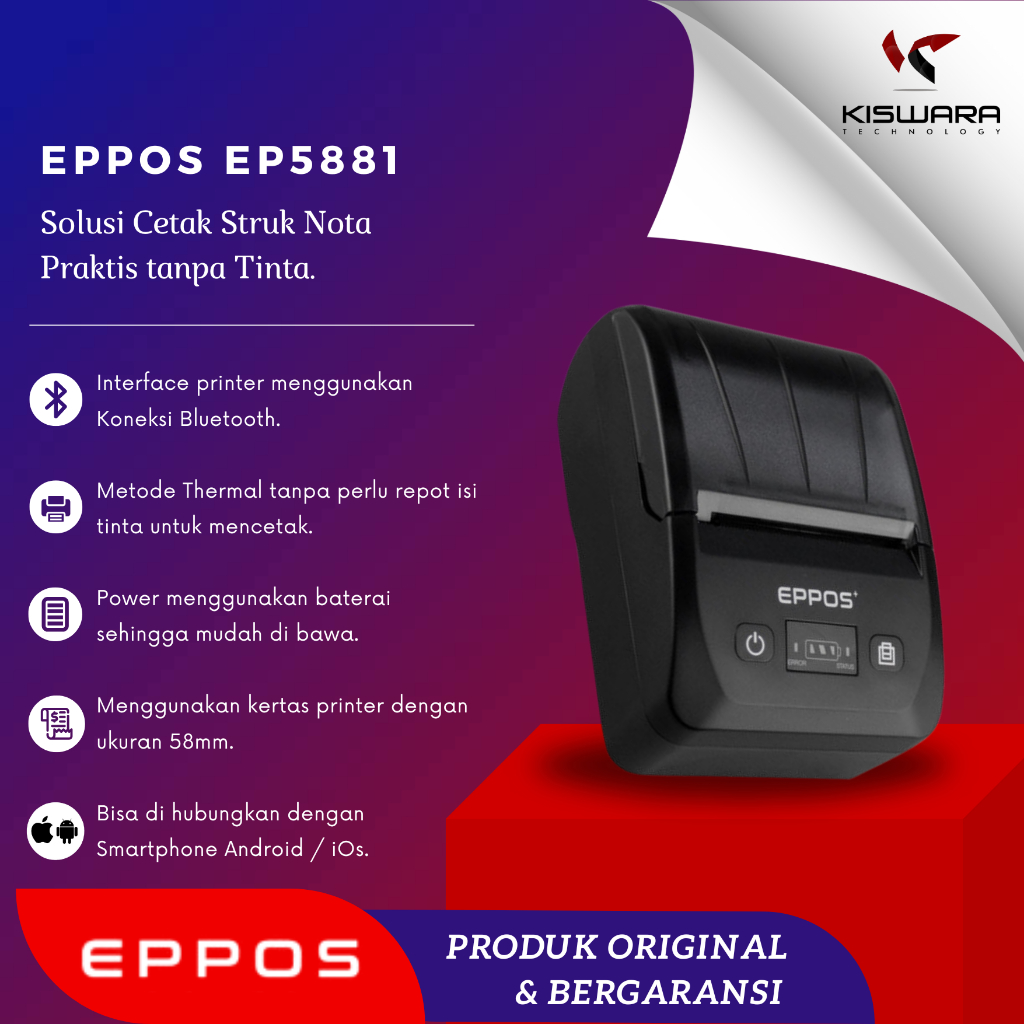 EPPOS EP5881  Printer Thermal printer bluetooth portable mini baterai