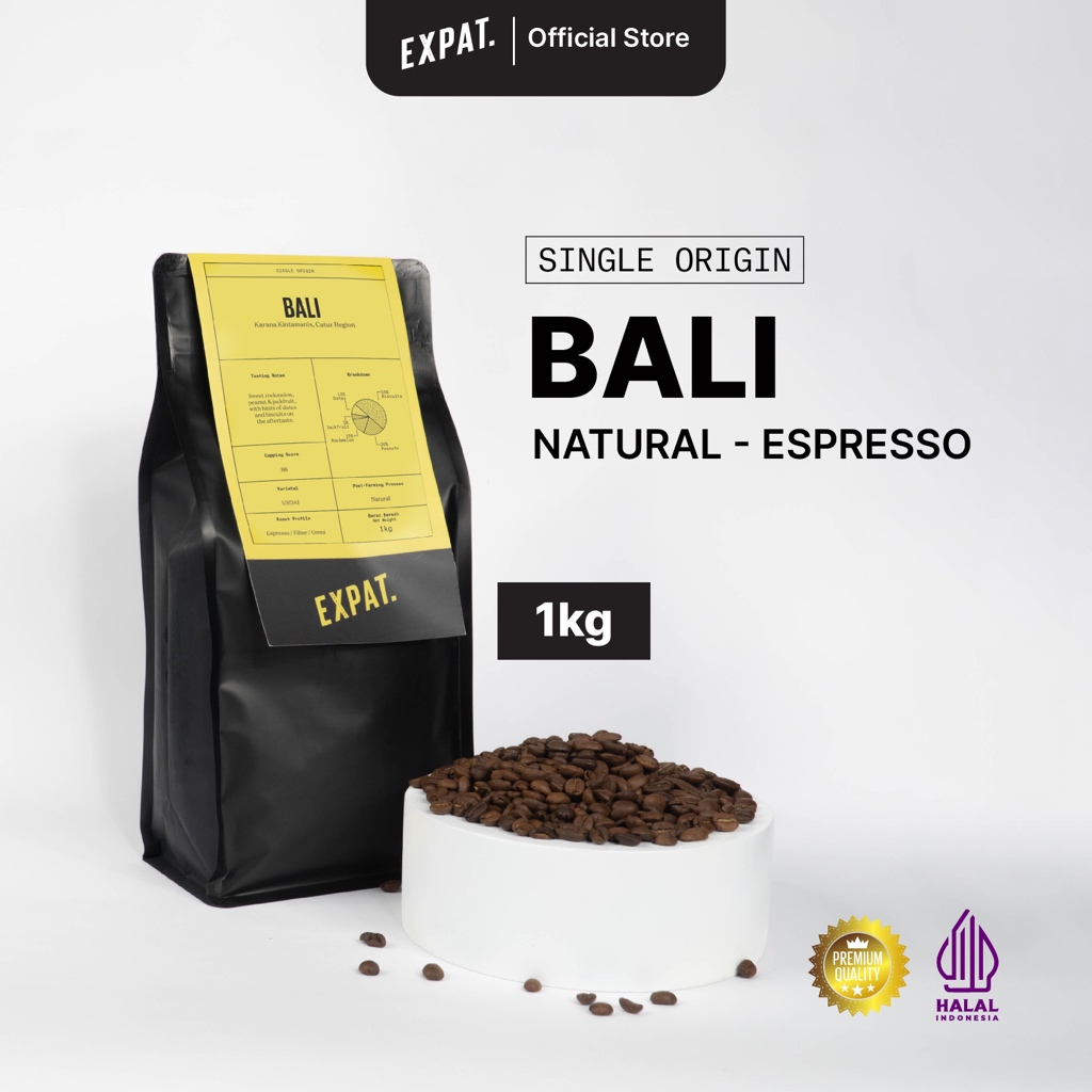 

Expat Roasters Specialty Coffee Bali Kintamani Single Origin Espresso Roast Beans Biji dan bubuk kopi Arabika 1kg Arabica