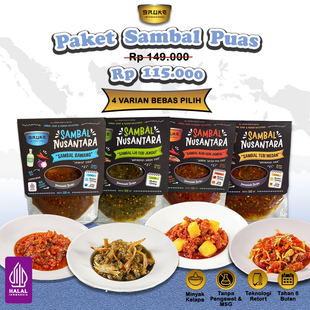 

SAUKE Paket Sambal Puass Sambal Nusantara isi 4 Pack Tahan 6 Bulan