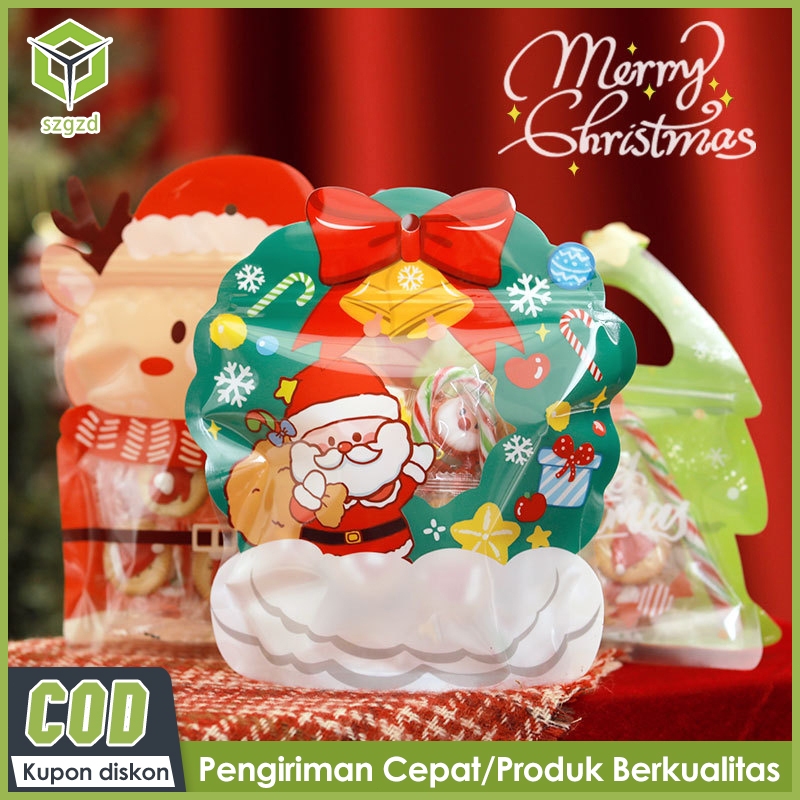 

Szgzd Tas hadiah Natal 10pcs Tas Goodie Malam Natal Tas jinjing Natal Pohon Natal Rusa Karangan Bunga tas hadiah