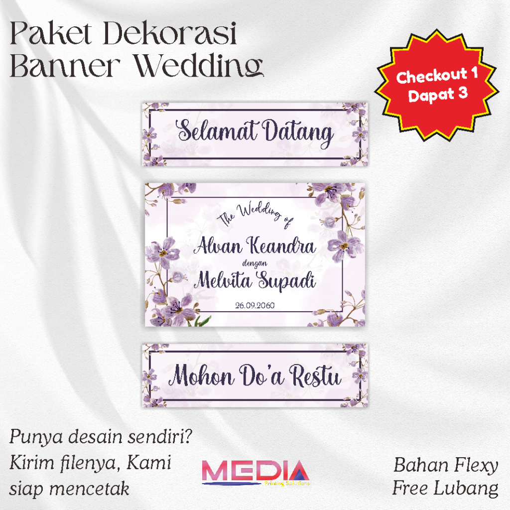 Paket Banner Wedding Dekorasi Spanduk Pernikahan Bisa Custom Desain